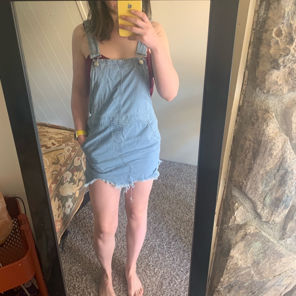 Free People | Pin-stripe Denim Overall Dress | size 2